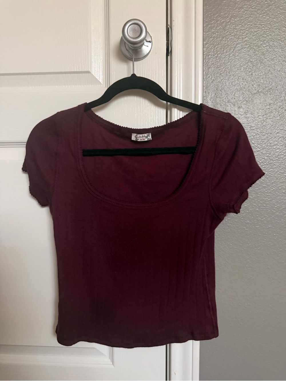 Free People Scoop Neck Short Sleeve Top - Wine